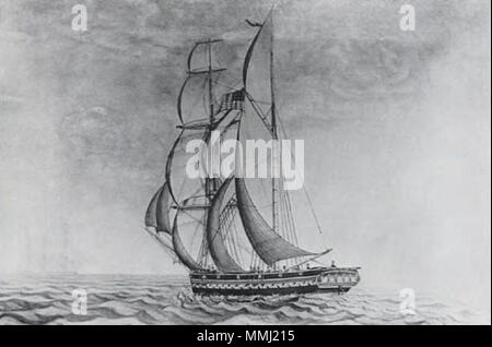 . Inglese: il Cleopatra Barge era uno yacht costruito nel Massachusetts nel 1816 che ha navigato attraverso l'Atlantico (includig una visita di Napoleone). Fu poi venduto a re Kamehameha II delle Hawaii, che lo ha utilizzato come un royal yacht. È affondata nelle isole Hawaii nel 1824 fuori della costa settentrionale di Kaua'i su Hanalei Bay. Il Cleopatra Inclus. Agosto 1818. George funi (1788-1819) George funi, il Cleopatra Inclus. Foto Stock