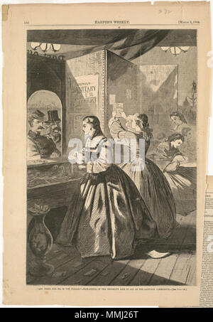 . Inglese: nome file: 10 09 000072 Titolo: "Qualsiasi cosa per me, se si prega?' -- Ufficio postale della Fiera di Brooklyn in aiuto della Commissione Sanitaria creatore/collaboratore: Omero, Winslow, 1836-1910 (artista) Data di pubblicazione: 1864-03-05 Descrizione fisica: 1 stampa : incisione su legno Genere: incisioni su legno; illustrazioni periodiche note: Pubblicato in: Harper's settimanale, Volume VIII, 5 marzo 1864, p. 156.; firma inciso: Omero. Collezione: Winslow Homer posizione raccolta: Boston Public Library, reparto di stampa diritti: No restrizioni note Flickr dati su 2011-08-11: Fotocamera: Sinar Sinarback AG 54 Foto Stock