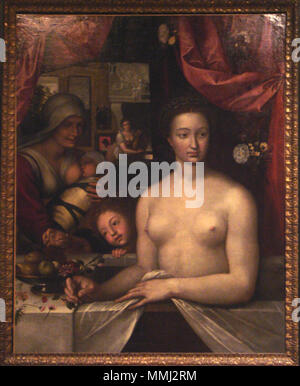 Francese: Dame au bain (Portrait de Diane de Poitiers) Lady in bagno (Ritratto di Diane de Poitiers). circa 1571. Dame au bain Francois Clouet fine del XVI secolo Foto Stock