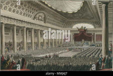 . Français : Ouverture des États généraux, à Versailles dans la salle des Plaisirs i menu, le 5 mai 1789 Inglese: l'apertura dei poderi Generale Maggio 5, 1789 nella Salle des menu Plaisirs di Versailles. Deutsch: Eröffnung der Generalstände am 5. Mai 1789 im Salle des Plaisirs menu im Schloss von Versailles . Il 5 maggio 1789. Isidore-Stanislaus Helman (1743-1806) e Charles Monnet (1732-1808) Estatesgeneral Foto Stock