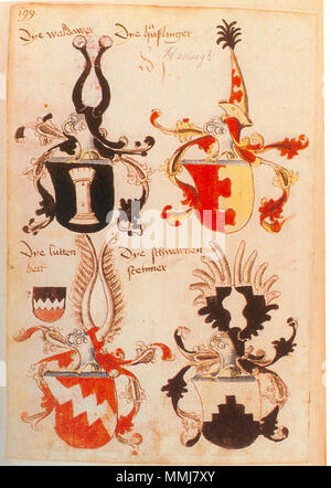 . Ingeram-Codex der ehemaligen Bibliothek Cotta 8j colorante colorante waldawer hüßlinger/[Haslang?] colorante lutten/colorante berk schwarzen/steinner . 1459. Hans Ingeram e una cosiddetta Exempla-master Codex Ingeram 199 Foto Stock