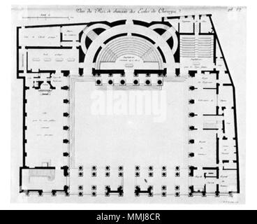 . Inglese: piano di pavimento dell'École de Chirurgie (Scuola di Chirurgia), Paris . tra il 1769 e il 1786. Architetto / Disegnatore: Jacques Gondouin (1737-1818) nomi alternativi Jacques Gondoin Descrizione architetto francese Data di nascita e morte 7 Giugno 1737 29 dicembre 1818 Luogo di nascita e morte Saint-Ouen, Seine-Saint-Denis Parigi sede di lavoro Francia competente controllo : Q722829 VIAF:?ISNI 51991937:?0000 0000 6662 7915 ULAN:?500015784 LCCN:?nr93020660 GND:?122382692 WorldCat incisore: Claude-René-Gabriel Poulleau (1749-) nomi alternativi Claude René Gabriel Poulleau Descriptio Foto Stock