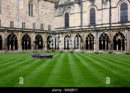 Vista su tutta l'erba verso il chiostro della Cattedrale di Durham presi nel tardo pomeriggio. Foto Stock