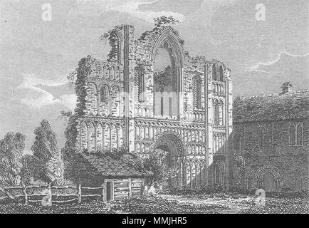 NORFOLK. Rimane, Castle Acre Priory 1812 antica vintage delle immagini di stampa Foto Stock