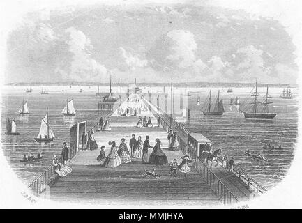 Isola di Wight. Pier Ryde. IOW c1850 antica vintage delle immagini di stampa Foto Stock