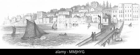 Isola di Wight. Ryde. IOW Pier Harwood barche 1850 antica immagine di stampa Foto Stock