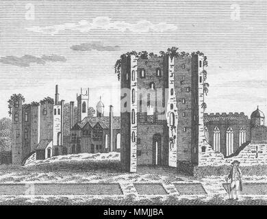 ASHBY. Ashby Zouch Castle, Leics. Jones 1829 antica vintage delle immagini di stampa Foto Stock