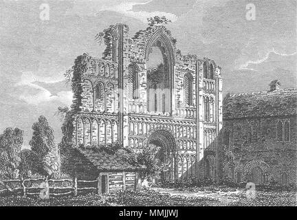 NORFOLK. Rimane, Castle Acre Priory 1808 antica vintage delle immagini di stampa Foto Stock