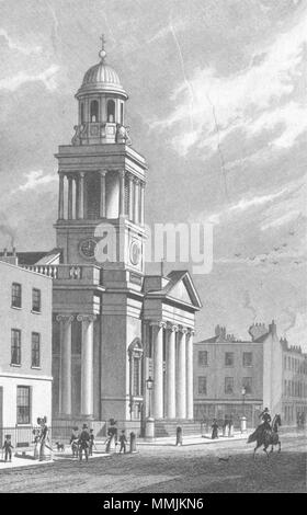 MARYLEBONE. Cappella facilità, Stafford St Rd 1827 antica vintage delle immagini di stampa Foto Stock