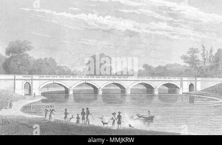 Londra. Nuovo ponte, serpentina, Hyde Park 1829 antica immagine di stampa Foto Stock