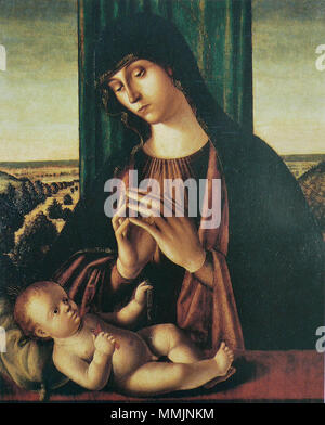 Madonna adorare Cristo Bambino. Xv secolo - XVI secolo. Di Antonello de Saliba - Vierge adorant l'Enfant Foto Stock