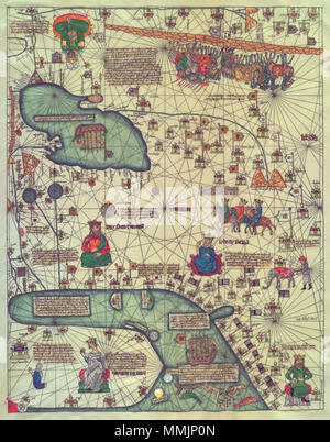 . Inglese: l'Asia occidentale. Il catalano Atlas Abraham Cresques (morto nel 1387) con il suo figlio Jehuda Cresques . Mappa del Medio Oriente dal catalano Atlas di 1375 . 1375. Abraham Cresques (morto nel 1387) con il suo figlio Jehuda Cresques Delli Foto Stock