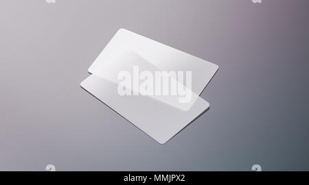 Bianco trasparente in plastica business cards mock up, rendering 3d. Pvc trasparente mockup biglietti da visita con angoli arrotondati. Vuoto orizzontale acrilico pasteboard del cliente modello per la presentazione del logo. Foto Stock