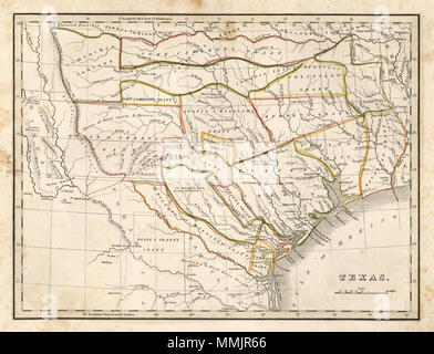 . Inglese: Mappa del Texas, dal globale di Atlas, geografica, storica e commerciale di Thomas Gamaliel Bradford, 1835. La prima edizione della prima mappa separata del Texas a comparire in un Atlas. . 1835. Thomas Gamaliel Bradford 7 1835 Bradford Mappa di Texas Foto Stock