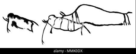 . Inglese: Tracciati di incisioni rupestri raffiguranti due Columbian mammut, quello di destra ha un bison sovrapposto su di esso. . 13.000 - 11.000 anni fa. Palaeomerican, tracciata da FunkMonk Columbian mammoth incisioni rupestri Foto Stock