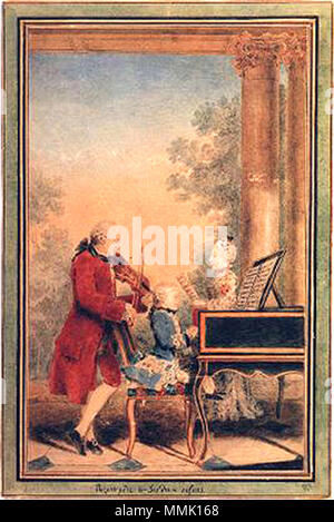 Inglese: Leopold Mozart e i suoi figli, Wolfgang e Maria Anna . 1763-1764. 02-Leopold Mozart con Wolfgang e Maria Anna Foto Stock