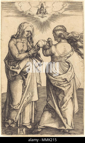 R-20101021-0014.jpg Albrecht Dürer (tedesco, 1471 - 1528 ), la Vergine con il Bambino e Sant'Anna, c. 1500, incisione, Rosenwald Collection Albrecht Dürer - La Vergine con il Bambino e Sant'Anna (NGA 1943.3.3479) Foto Stock