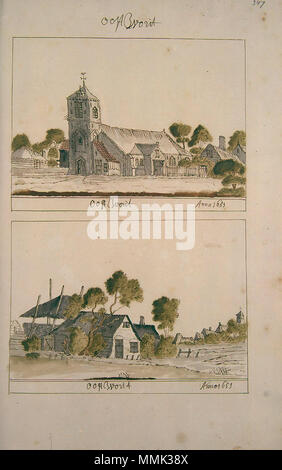 . Nederlands: Beschrijving en Afbeelding der Steden, Dorpen, Gehugten Adelijke en andere Gebouwen in Westfriesland, Waterland, Kennermerland, en Aankleve Van Dien, Dus beschreven en bij een Versamelt, Mitsgaders, in Alphabetise Ordre porta Geschikt Andries Schoemaker Atlas Schoemaker: Noord-Holland, Oostwoud. Tra il 1710 e il 1735. Atlas Schoemaker-WESTFRIESLAND-DEEL3-876-Noord-Holland, Oostwoud Foto Stock