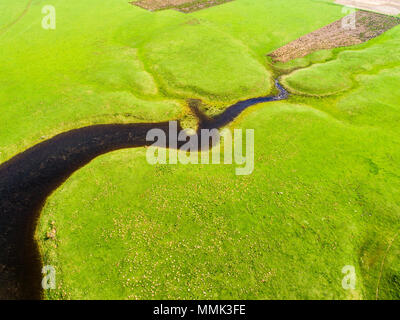 Veduta aerea del Lago di Rascino. Bellissimo altopiano di Rascino a Fiamignano in Italia. Foto Stock