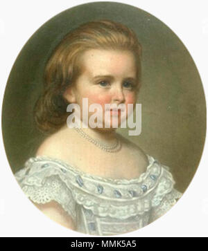 . Inglese: la principessa Alix di Hesse, più tardi Alexandra Feodorovna, Tsarina Nicola II di Russia (1872-1918) quando un bambino figlio di due ben noti attori Viennese, Koberwein studiato pittura a Parigi con Paul Delaroche (1797-1856); ha lavorato in varie capitali europee prima di impostare a Londra nel 1859. Egli ha sperimentato con i processi per la colorazione di fotografie e il suo dipinto ritrattistica è stata fortemente influenzata dalla fotografia. Queen Victoria Koberwein descritto come "l'unità centrale abitacolo un utile buon artista & persona piacevole". . 1874. George Koberwein (1820-76) Alix di Hesse da George Koberwein (1874, Royal coll) Foto Stock