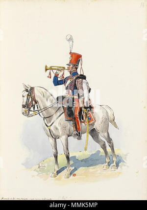 1814 - Trompette des Hussards du Roi (1er régiment) d'après les esquices de Gericault (14) Foto Stock