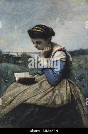 Francese: Femme lisant - Une liseuse una donna Lettura - Una lettura Wooman. 1869/1870. Camille Corot - Una donna lettura - il Metropolitan Museum of Art Foto Stock