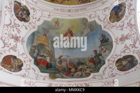 . Français : l'Alsazia, Bas-Rhin, Église abbatiale Saint-Maurice d'Ebersmunster (PA00084701, IA00124485). Peinture monumentale (1727): Saint-Maurice. Questo oggetto è indicizzato in base Palissy, database del mobilio francese patrimonio del ministero francese della cultura, sotto i riferimenti67007570 IM e IM67007571. Brezhoneg | català | Deutsch | English | Español | Suomi | Français | Magyar | Italiano | Plattdüütsch | Português | +/- . Il 13 aprile 2015. © Ralph Hammann - Wikimedia Commons Ebersmunster Abbatiale221 Foto Stock