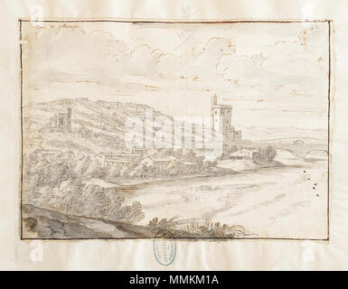 . Français : vue de la tour Philippe-le-Bel et du Pont Saint-Bénezet à Villeneuve-lès Avignon, Francia. Inglese: Vista del Tour Philippe-le-Bel e il Pont Saint-Bénezet a Villeneuve-lès Avignon, Francia. Tour de Villeneuve. Français : Sans data. Seconde moitié du XVIIe siècle inglese: non datato. Seconda metà del XVII secolo. . Album sconosciuto Laincel 49 Tour Philippe le Bel Foto Stock