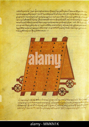 . Inglese: Apollodoro di Damasco, Poliorketika 148: assedio motore. Parigi, Bibliothèque Nationale, Graec. 2442, fol. 81v. Deutsch: Apollodoros von Damaskus, Poliorketika 148: "Schildkröte" (Chelone), ein fahrbares Schutzdach Belagerungsgerät als. La sig.ra Parigi e alla Bibliothèque Nationale, Graec. 2442, fol. 81v. . Xi o del XII secolo. Apollodoro di Damasco 53 Apollodoro di Damasco, Poliorketika, assedio motore Foto Stock