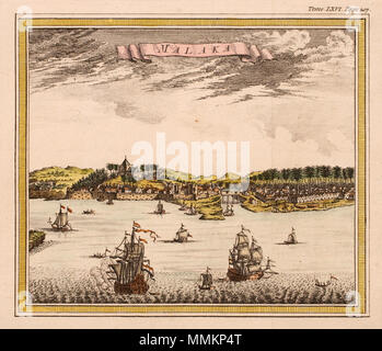 . Bahasa Melayu: Belanda Melaka inglese: Malacca: Dutch East India Company navi. Una incisione di Jacques Nicolas Bellin (1703-1772), Royal idrografo, ingegnere della Marina Francese e membro della Royal Society di Antoine-François Prevost, Histoire générale des voyages: ou, Nouvelle collection de toutes les relations de voyages par mer et par terre, qui ont été publiées jusqu'à présent dans les différentes langues de toutes les Nations connues ... pour ex systême onu complet d'histoire et de geographie moderne, qui repr'sentera l'état attuale de toutes les Nations: enrichie de cartes Foto Stock