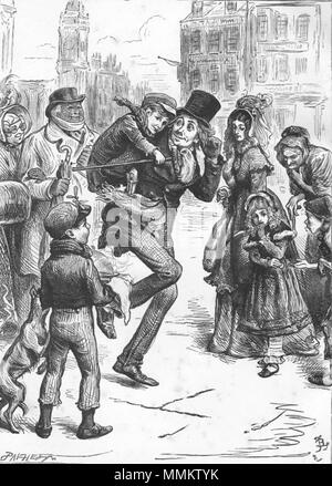 . Inglese: A Christmas Carol, Bob Cratchit e suo figlio Tim : " Egli era stato Tim di sangue di cavallo a tutti la via dalla chiesa ed era venuto a casa" rampante, da Fred Barnard . 2 maggio 2012, 15:01:34. Fred Barnard 88 Bob e Timothy Cratchit Foto Stock