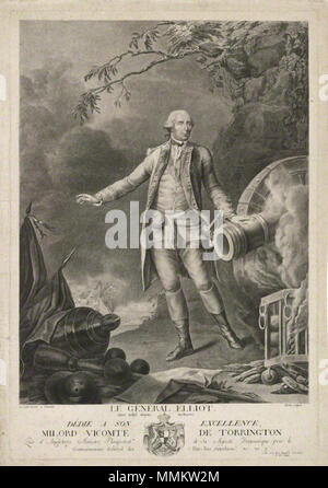 NPG D35662; George Augustus Eliott, primo Baron Heathfield ('Le GÈnÈral Elliot') da Martin, dopo Pierre de Glimes, mezzatinta, fine XVIII secolo George Augustus Eliott, primo Baron Heathfield ("Le Général Elliot') da Martin, dopo Pierre de Glimes Foto Stock