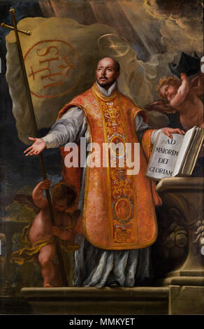 . Español: San Ignacio de Loyola, óleo sobre lienzo, 246 x 164 cm, Valdemoro (Madrid), la Iglesia de Nuestra Señora de la Asunción . tra circa 1680 e circa 1683. Claudio Coello-San Ignacio de Loyola Foto Stock