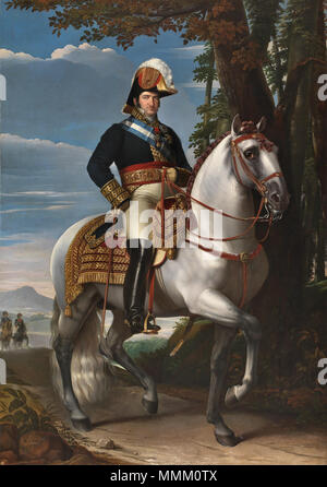 . Español: Retrato ecuestre del Rey Fernando VII de España (1784-1833), hijo y heredero del Rey Carlos IV de España. Fernando VII a caballo. 1821. Fernando VII a caballo Foto Stock