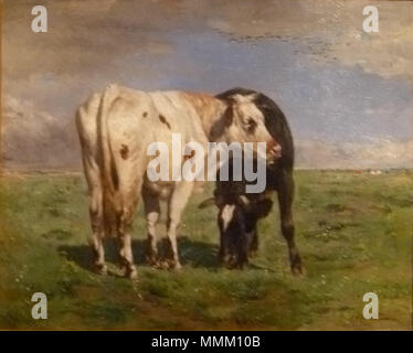 . Inglese: "Due mucche nelle pianure della zona di Zwin", olio su tela (45 x 60 cm) dal pittore belga Alfred Verwee (1838-1895); collezione privata . 29 dicembre 2012, 17:11:08. JoJan Alfred Verwee 023 Foto Stock