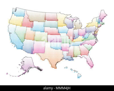 Mappa vettoriale degli Stati Uniti d'America con il modello di mezzi toni Foto Stock