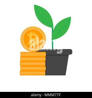 La crescita bitcoin piatta. Business ico e ipo, stack bancario monete crypto. Illustrazione Vettoriale Illustrazione Vettoriale