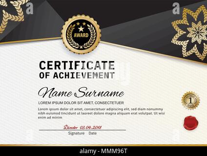 Lusso creativo Certificato di apprezzamento award modello con nero e golden forme e badge, fetta Illustrazione Vettoriale