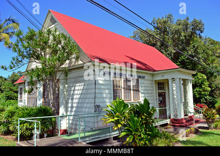 Edificio del legame Memorial Public Library, Kapaau, Big Island, Hawaii, STATI UNITI D'AMERICA Foto Stock