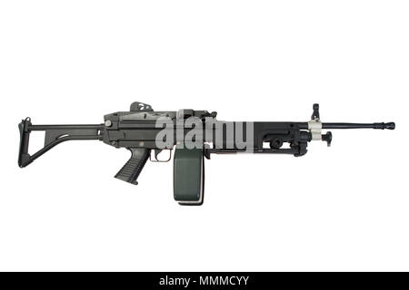 Us army m249 mitragliatrice isolato su bianco Foto Stock