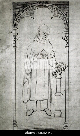 . Inglese: Disegno della tomba di pietra del Saint Winand, primo abate(?) del monastero domenicano di Maastricht, Paesi Bassi. Disegno pubblicato in un monastero del XVII secolo manoscritto da Thomas de Heer. . 23 febbraio 2014, 17:31:42. Thomas de Heer(?), XVII C. Heilige Winand, 17e-eeuwse tekening van grafsteen in Dominicanenklooster Maastricht Foto Stock