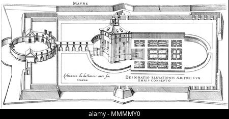 . Inglese: incisione da Le premier volume des plus eccellenti Bastiments de France da Jacques I Androuet du Cerceau. Laterali di vista panoramica del Château de Maulnes-en-Tonnerrois . 1576. Jacques mi Androuet du Cerceau (1510-1585) nomi alternativi Jacques Androuet; Jacques Androuet du Cerceau l'Ancien; Jacques Androuet Du Cerceau; Jacques Androuet DuCerceau; Jacques Androuet Ducerceau Descrizione architetto francese, rame incisore e disegnatore padre di Baptiste Androuet du Cerceau padre di Jacques II Androuet du Cerceau Data di nascita e morte 1510 o 1512 Gennaio 1584 località o Foto Stock