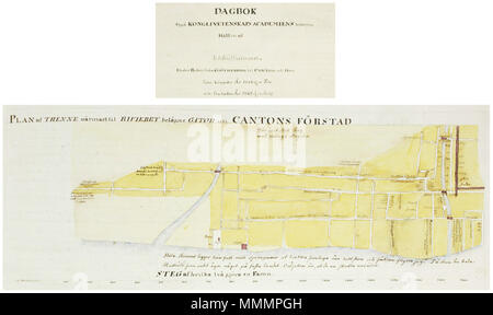 . Inglese: Mappa di tredici stabilimenti in cantone da un diario dal comando dell'(Svedese) Royal Academy of Science, scritto da Johan Friedrich Dalman, durante il viaggio da Göteborg a Cantone e indietro a partire dal 19 febbraio 1748 e si è conclusa l'11 luglio 1749, sulla nave svedese Freden. . 8 novembre 2014, 20:54:44. Johan Friedrich Dalman Cantone tredici stabilimenti mappa originale 1748-49 Foto Stock