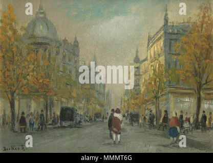 . Deutsch: Budapester Strassenszene im Herbst. Öl auf Karton, signiert, 35 x 48 cm . dal 1938. Antal Berkes (1874-1938) 49 Antal Berkes Strassenszene im Herbst Foto Stock