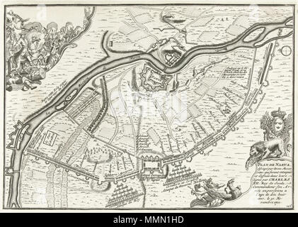 . Français : Plan de Narva, Assiegé par 80000 Moscovites, qui furenti attaqués et d'effaits dans leurs lignes par Carlo XII, Roy de Suede ... le 30 Novembre 1700 Inglese: Incisione stampate nel 1702-1703 da Pieter Mortier (I) ad Amsterdam. Unknown autor. Rijksmuseum Amsterdam Русский: План битвы под Нарвой. Гравюра неизвестного автора, отпечатанная Питером Мортье в 1702-1703 г.г. В Амстердаме. Из фондов Государственного музея (Амстердам) . tra 1702 e 1703. 75 sconosciuto Battaglia di Narva 1700 Foto Stock