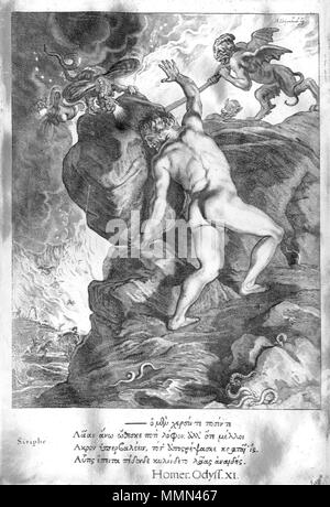 . Inglese: Sisifo piastra 56 . 1655. Abramo Jansz. van Diepenbeeck (1596-1675), Illustrator; Cornelis Bloemaert (1603-ca. 1684), incisore 87 Bloemaert - Sisifo Foto Stock