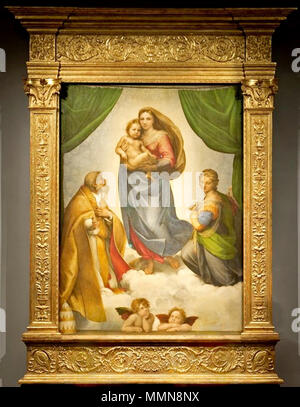 . Inglese: la Madonna Sistina di Raffaello, 1512 . 1512. Raphael (1483-1520) nomi alternativi Raffaello Santi, Raffaello de Urbino, Raffaello Sanzio de Urbino, Raffael Descrizione pittore e architetto Data di nascita e morte 6 aprile 1483 6 aprile 1520 Luogo di nascita e morte Urbino Roma sede di lavoro Firenze, Roma, Perugia competente controllo : Q5597 VIAF:?ISNI 64055977:?0000 0001 2136 483X ULAN:?500023578 LCCN:?n79041756 NLA:?35442294 WorldCat " la Madonna Sistina" di Raffaello, 1512 Foto Stock