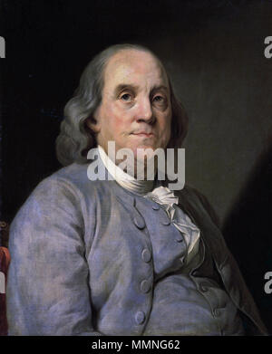 . Deutsch: Benjamin Franklin (1706-1790), nordamerikanischer Drucker, Verleger, Schriftsteller, Naturwissenschaftler, Erfinder und Staatsmann mit 79 Jahren. Inglese: Benjamin Franklin (1706-1790) , North American printer, editore, scrittore, scienziato, inventore e più di 79 anni. Ritratto di Benjamin Franklin. circa 1785. BenFranklinDuplessisFXD Foto Stock