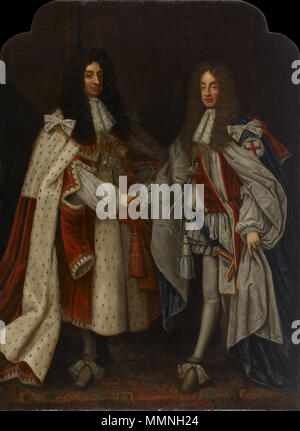 . Charles II d'Inghilterra (1630-85) regnò 1660-85 e re Giacomo II d'Inghilterra e VII (1633-1701) aveva regnato 1685-88 Ritratto di Carlo II & James II. Il XVII secolo. Carlo II e Giacomo II Foto Stock