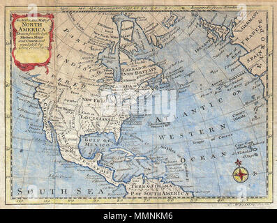 . Inglese: questo è un po 'curioso mappa del Nord America. Copre tutto il Nord America come anche parti di Europa e America del Sud. Si tratta di un pirata di 1797 riemissione di Bowen 1747 mappa dello stesso nome. Wheatley sembra aver rubato la mappa e aggiornato unicamente da graffiare fuori Bowen ha il nome dal titolo cartiglio. Tuttavia, questa mappa è cartographically interessante con molto raccomandabile. Mostra in America del Nord nel periodo coloniale con un deformato in Florida e in California. Elenca gli Indiani Apache e "presunto stretto di Annian". Anian è un termine derivato da un John Donne poesia, "Anyan se Foto Stock